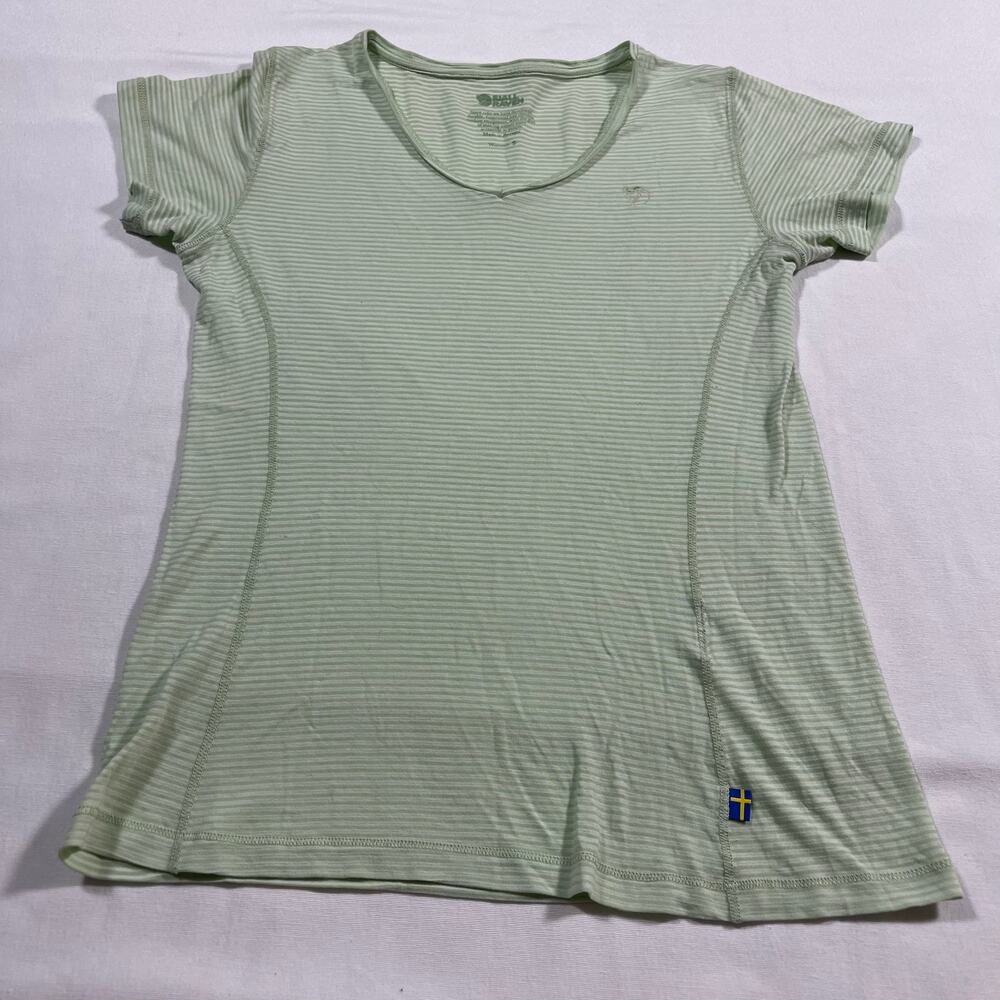 Fjallraven Women’s S Striped Outdoor T Shirt Green White Swedish Flag Portugal